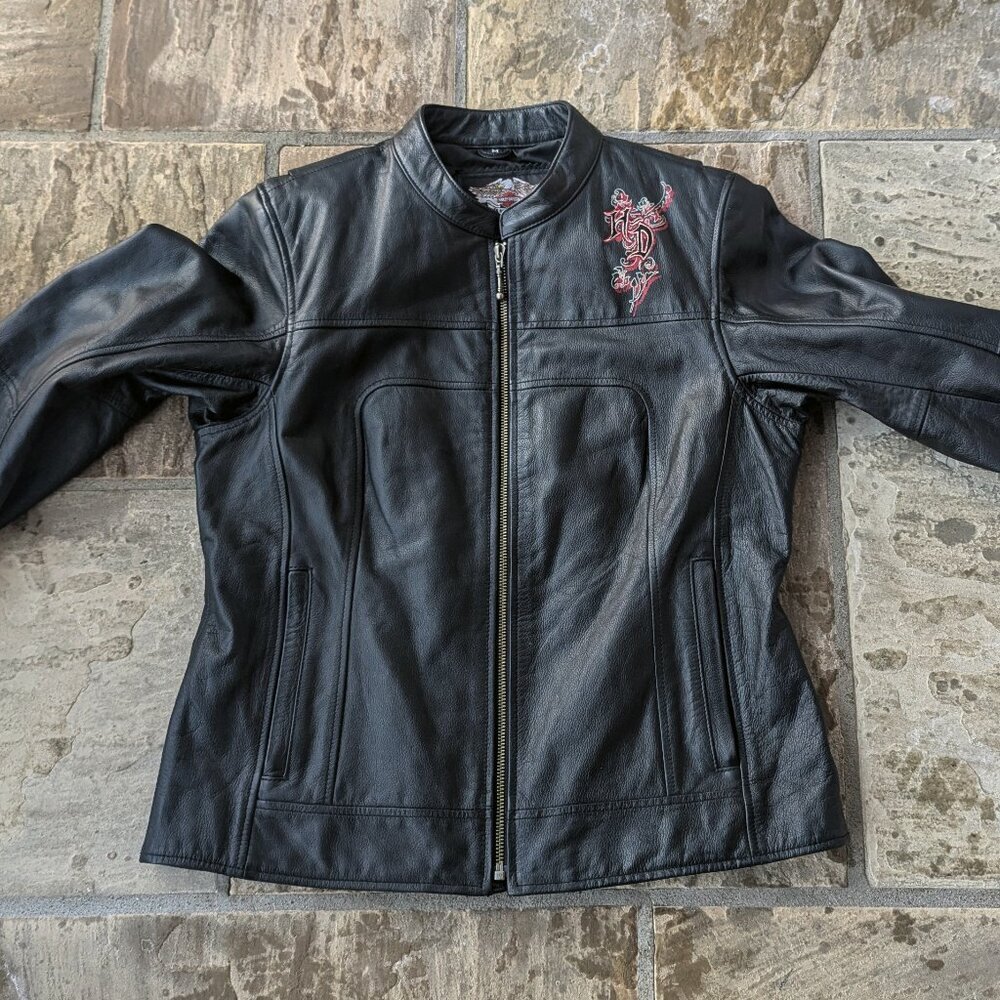 Harley Davidson Women’s Crimson Heart Leather Jacket/Winged Heart (Size: M) - Picture 8 of 11